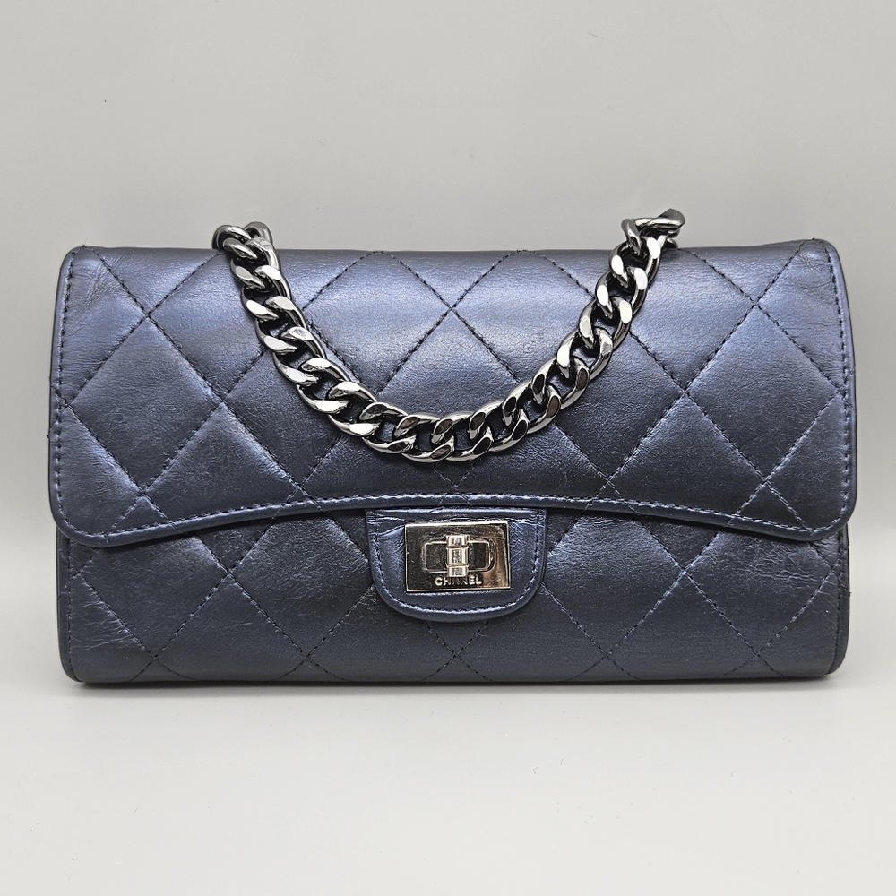 💙CHANEL RARE Blue Irrdecent Authentic Matelassé Lambskin Long Wallet/Clutch💙